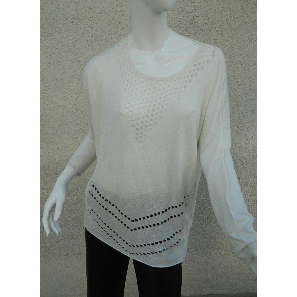 Ella Moss Sweater Ivory White‎ Crochet Pullover Thin Knit Sweater  Size Small